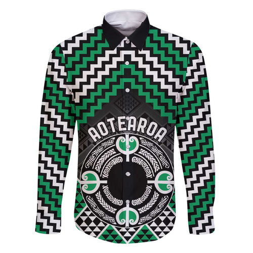 Personalised Aotearoa Niho Taniwha Motif Family Matching Short Sleeve Bodycon Dress and Hawaiian Shirt Green Style