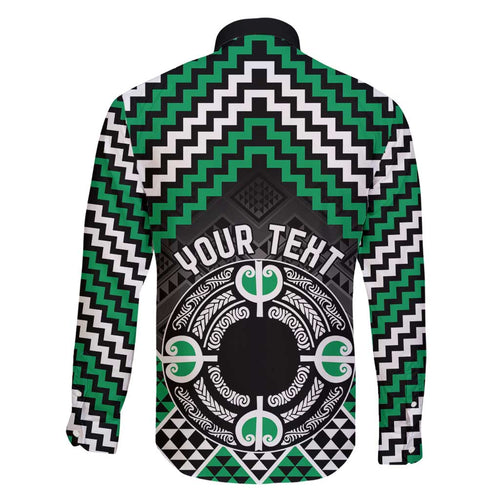 Personalised Aotearoa Niho Taniwha Motif Family Matching Short Sleeve Bodycon Dress and Hawaiian Shirt Green Style