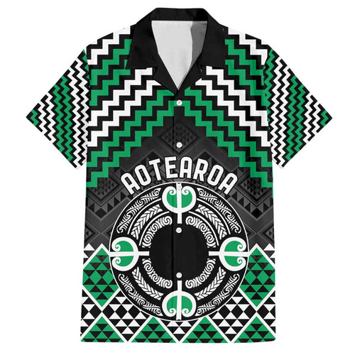 Personalised Aotearoa Niho Taniwha Motif Family Matching Tank Maxi Dress and Hawaiian Shirt Green Style