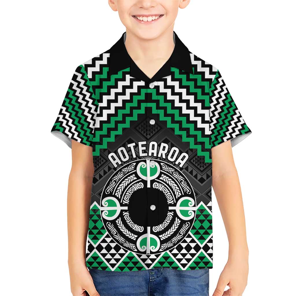 Personalised Aotearoa Niho Taniwha Motif Hawaiian Shirt Green Style