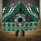 Personalised Aotearoa Niho Taniwha Motif Hooded Blanket Green Style