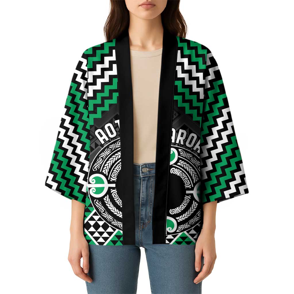Personalised Aotearoa Niho Taniwha Motif Kimono Green Style - Aussie Hoodie
