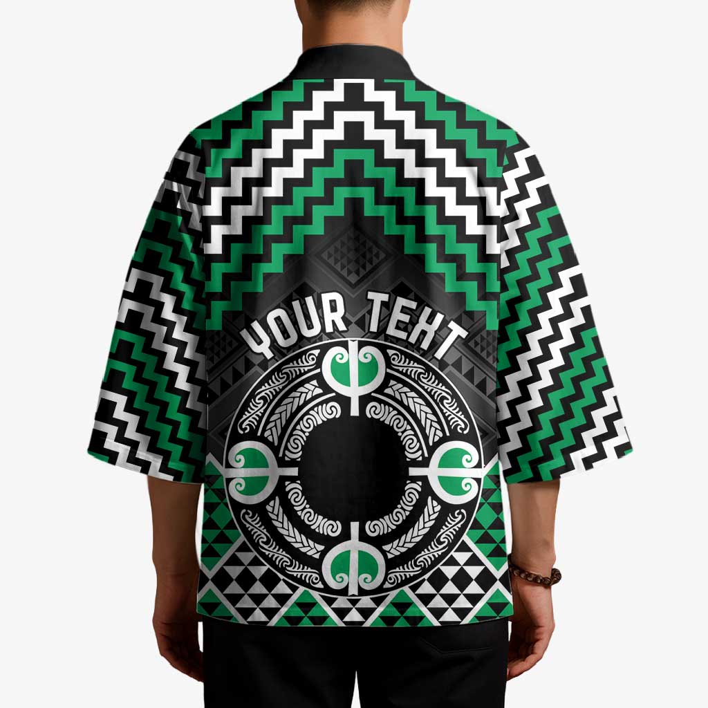 Personalised Aotearoa Niho Taniwha Motif Kimono Green Style - Aussie Hoodie