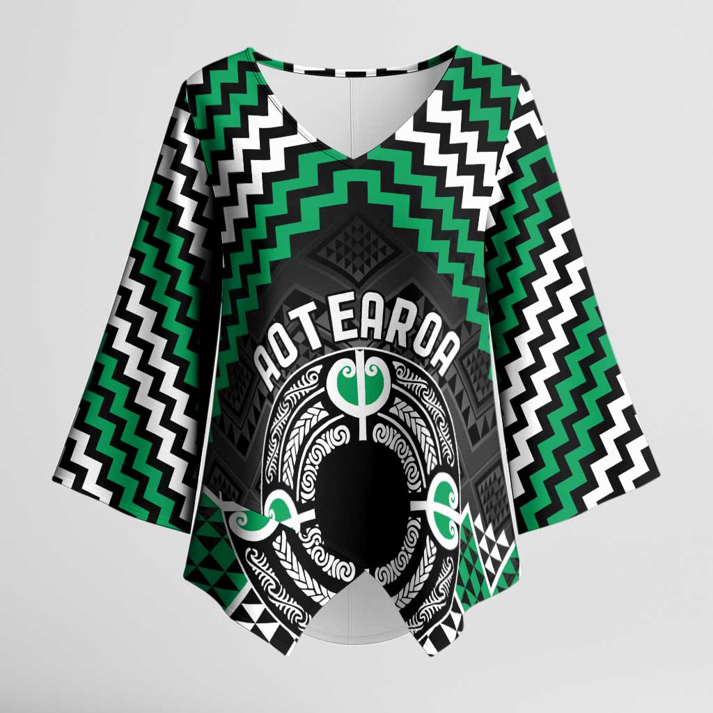Personalised Aotearoa Niho Taniwha Motif Kimono Sleeve Blouse Green Style - Aussie Hoodie