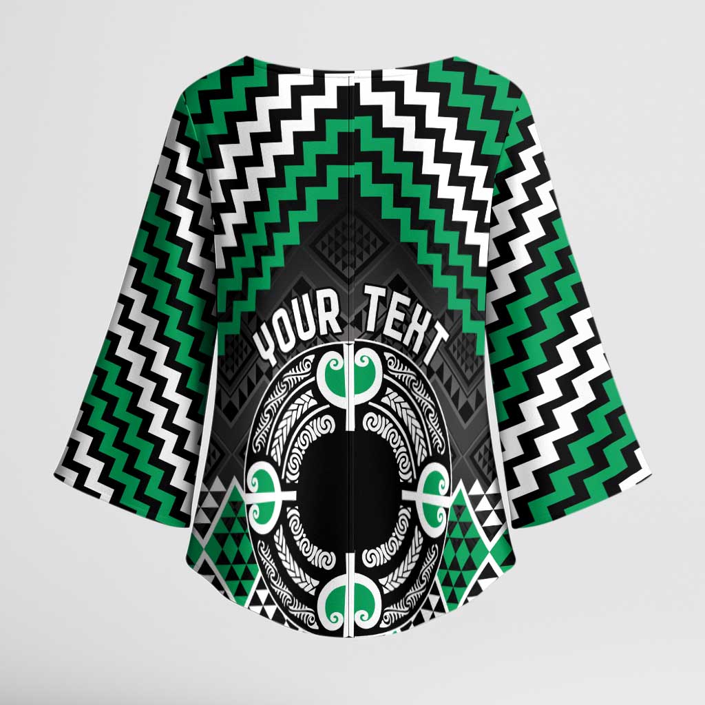Personalised Aotearoa Niho Taniwha Motif Kimono Sleeve Blouse Green Style - Aussie Hoodie