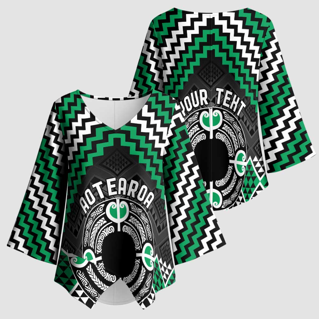Personalised Aotearoa Niho Taniwha Motif Kimono Sleeve Blouse Green Style - Aussie Hoodie