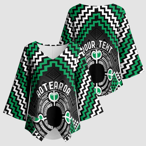 Personalised Aotearoa Niho Taniwha Motif Kimono Sleeve Blouse Green Style - Aussie Hoodie