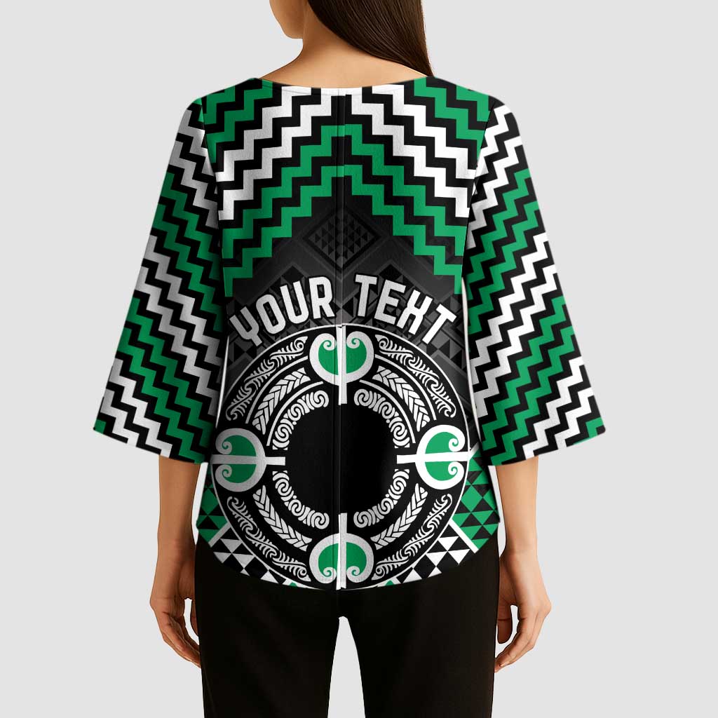 Personalised Aotearoa Niho Taniwha Motif Kimono Sleeve Blouse Green Style - Aussie Hoodie