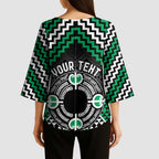 Personalised Aotearoa Niho Taniwha Motif Kimono Sleeve Blouse Green Style - Aussie Hoodie