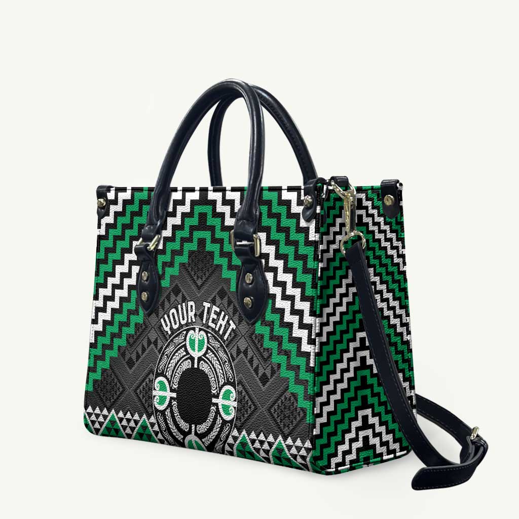 Personalised Aotearoa Niho Taniwha Motif Leather Bag Green Style - Aussie Hoodie