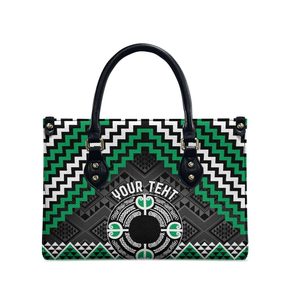 Personalised Aotearoa Niho Taniwha Motif Leather Bag Green Style - Aussie Hoodie