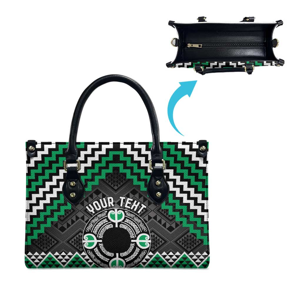 Personalised Aotearoa Niho Taniwha Motif Leather Bag Green Style - Aussie Hoodie