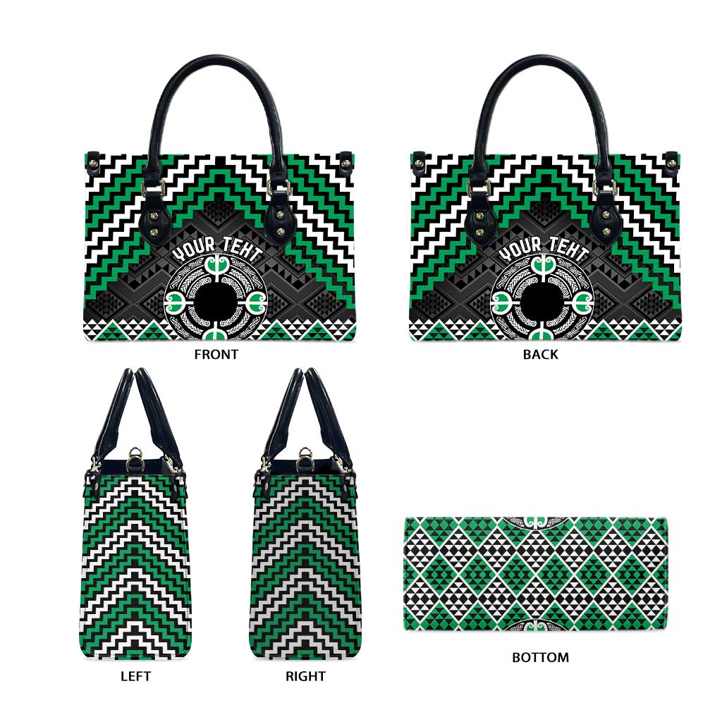 Personalised Aotearoa Niho Taniwha Motif Leather Bag Green Style - Aussie Hoodie