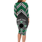Personalised Aotearoa Niho Taniwha Motif Long Sleeve Bodycon Dress Green Style