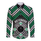 Personalised Aotearoa Niho Taniwha Motif Long Sleeve Button Shirt Green Style