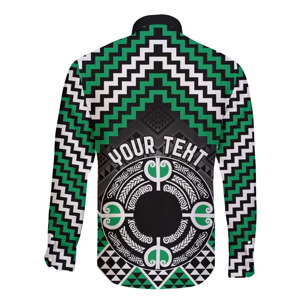 Personalised Aotearoa Niho Taniwha Motif Long Sleeve Button Shirt Green Style
