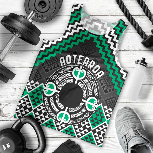 Personalised Aotearoa Niho Taniwha Motif Men Tank Top Green Style