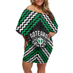 Personalised Aotearoa Niho Taniwha Motif Off Shoulder Short Dress Green Style