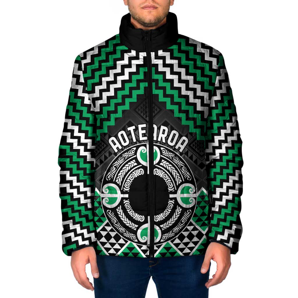 Personalised Aotearoa Niho Taniwha Motif Padded Jacket Green Style - Aussie Hoodie