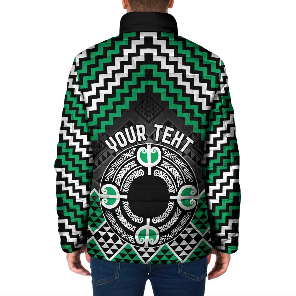 Personalised Aotearoa Niho Taniwha Motif Padded Jacket Green Style - Aussie Hoodie