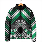 Personalised Aotearoa Niho Taniwha Motif Padded Jacket Green Style - Aussie Hoodie