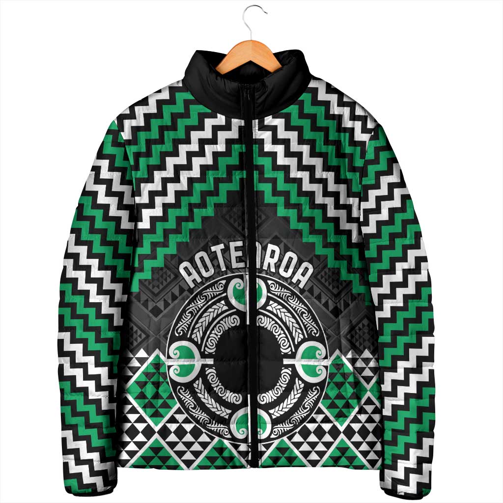 Personalised Aotearoa Niho Taniwha Motif Padded Jacket Green Style - Aussie Hoodie