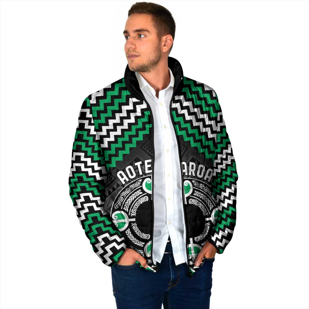 Personalised Aotearoa Niho Taniwha Motif Padded Jacket Green Style - Aussie Hoodie