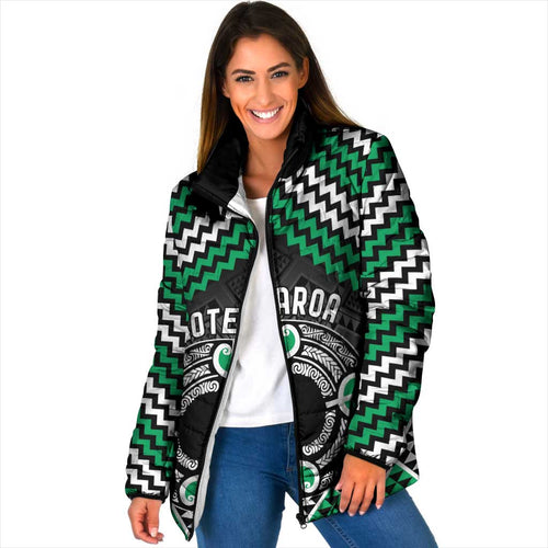 Personalised Aotearoa Niho Taniwha Motif Padded Jacket Green Style - Aussie Hoodie