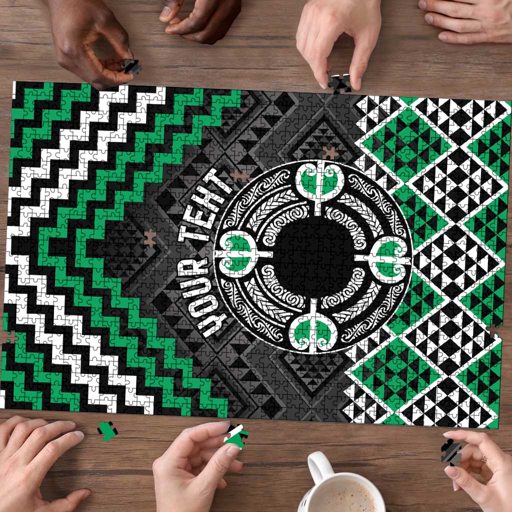 Personalised Aotearoa Niho Taniwha Motif Puzzle Green Style - Aussie Hoodie