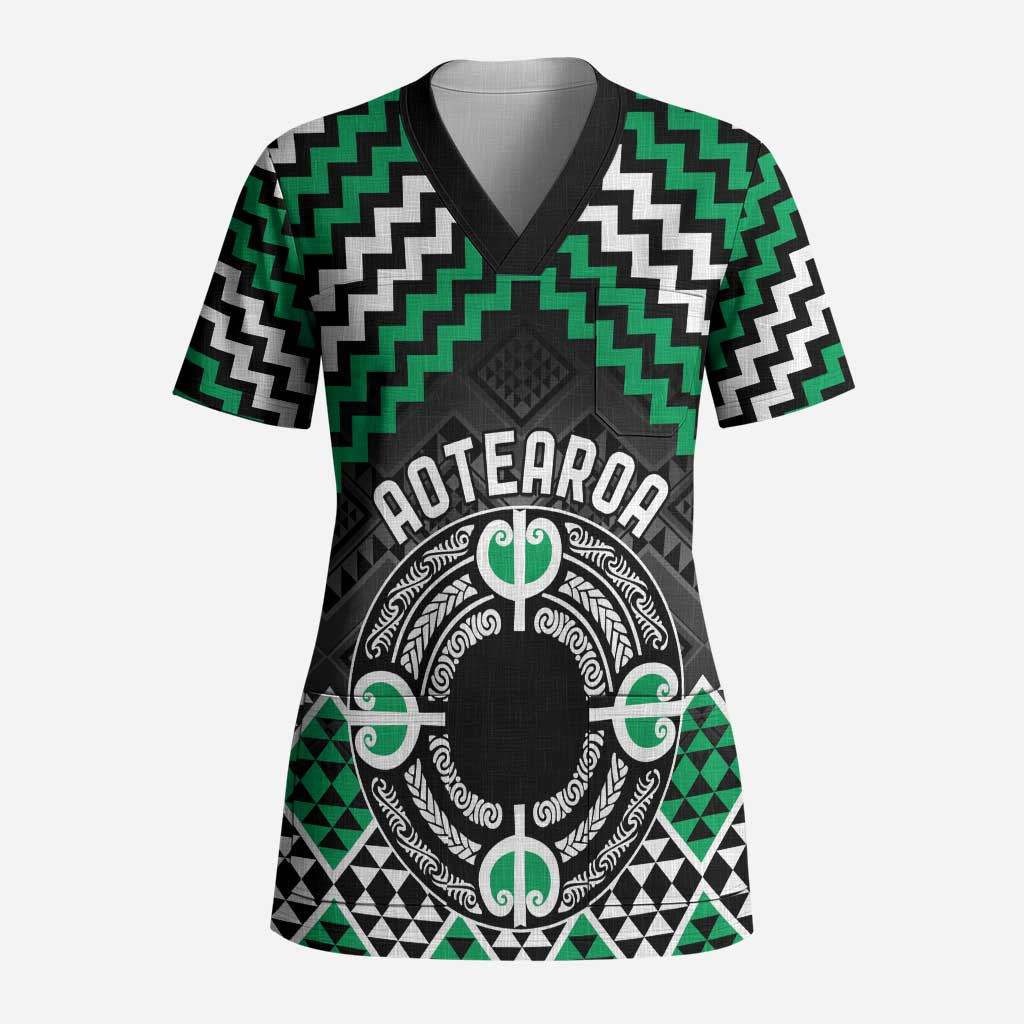 Personalised Aotearoa Niho Taniwha Motif Scrub Top Green Style - Aussie Hoodie
