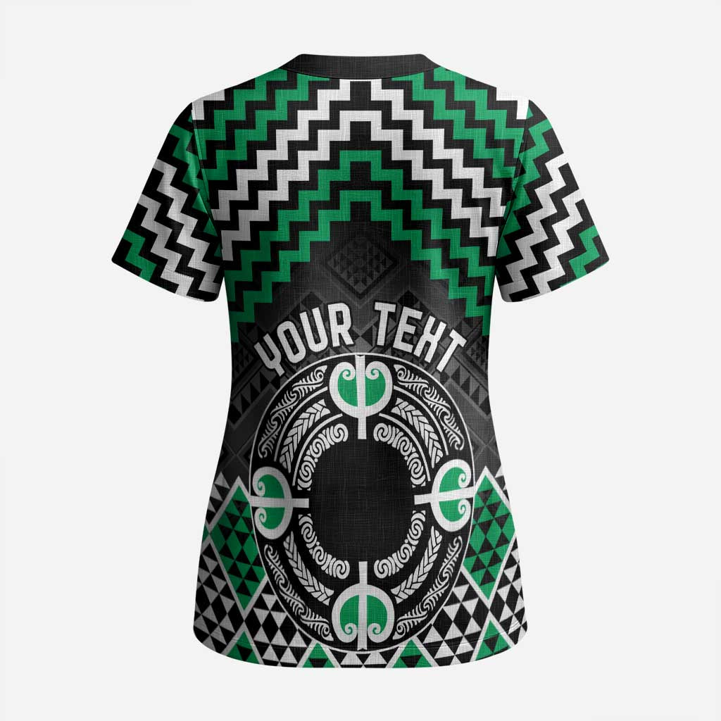 Personalised Aotearoa Niho Taniwha Motif Scrub Top Green Style - Aussie Hoodie