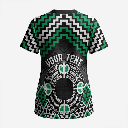 Personalised Aotearoa Niho Taniwha Motif Scrub Top Green Style - Aussie Hoodie