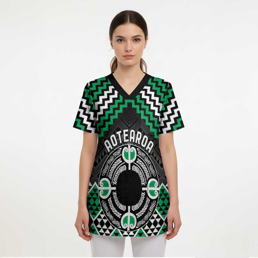 Personalised Aotearoa Niho Taniwha Motif Scrub Top Green Style - Aussie Hoodie