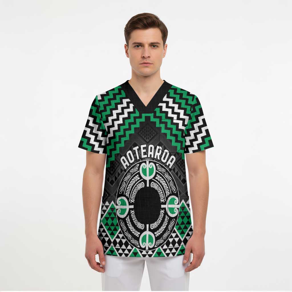 Personalised Aotearoa Niho Taniwha Motif Scrub Top Green Style - Aussie Hoodie