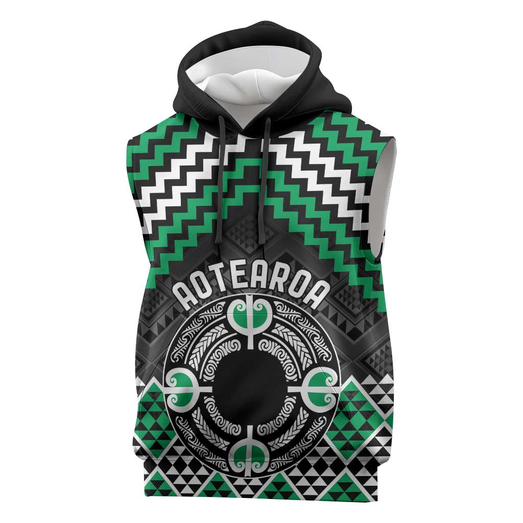 Personalised Aotearoa Niho Taniwha Motif Sleeveless Hoodie Green Style - Aussie Hoodie
