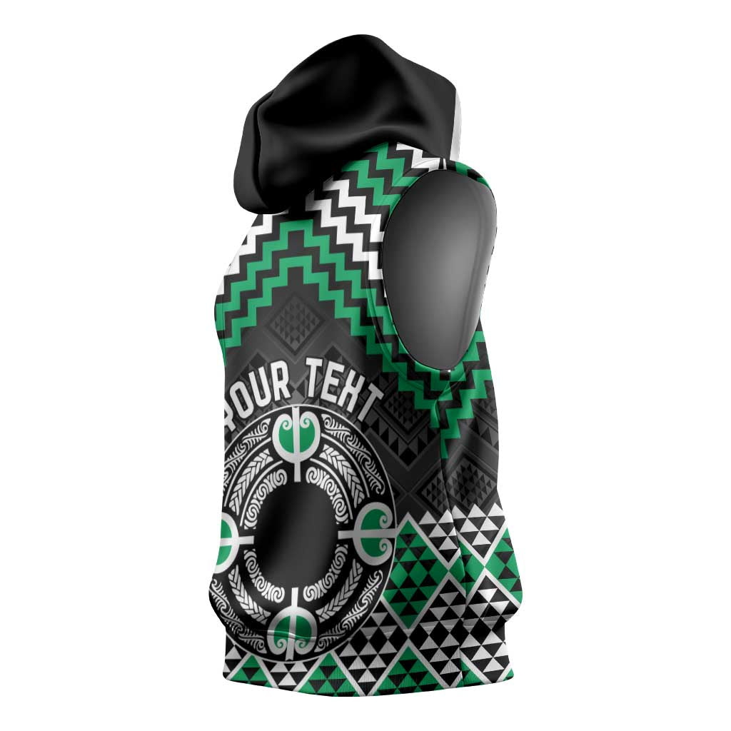 Personalised Aotearoa Niho Taniwha Motif Sleeveless Hoodie Green Style - Aussie Hoodie