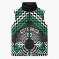 Personalised Aotearoa Niho Taniwha Motif Sleeveless Puffer Jacket Green Style - Aussie Hoodie