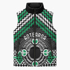 Personalised Aotearoa Niho Taniwha Motif Sleeveless Puffer Jacket Green Style - Aussie Hoodie
