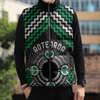 Personalised Aotearoa Niho Taniwha Motif Sleeveless Puffer Jacket Green Style - Aussie Hoodie