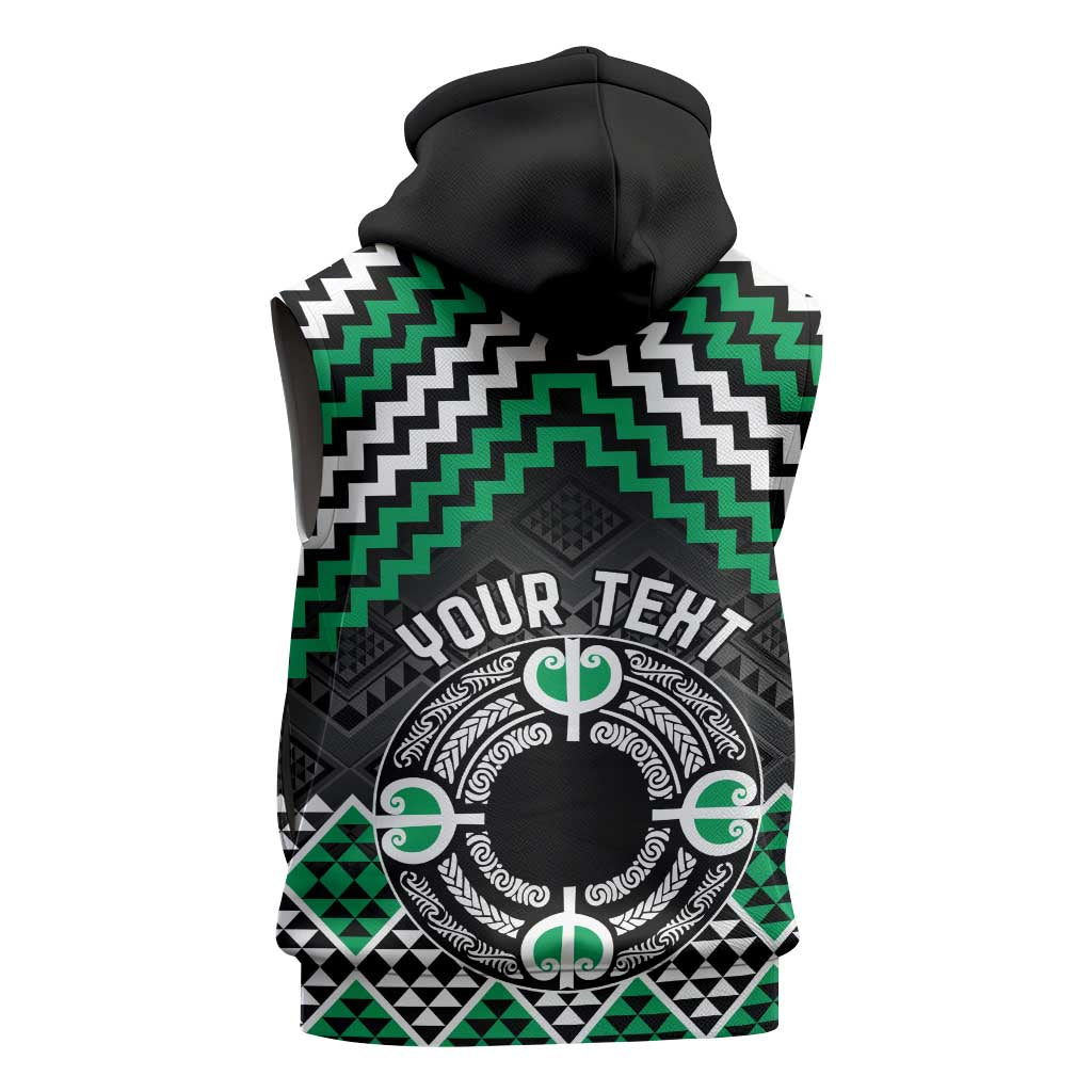 Personalised Aotearoa Niho Taniwha Motif Sleeveless Zip Hoodie Green Style LT9