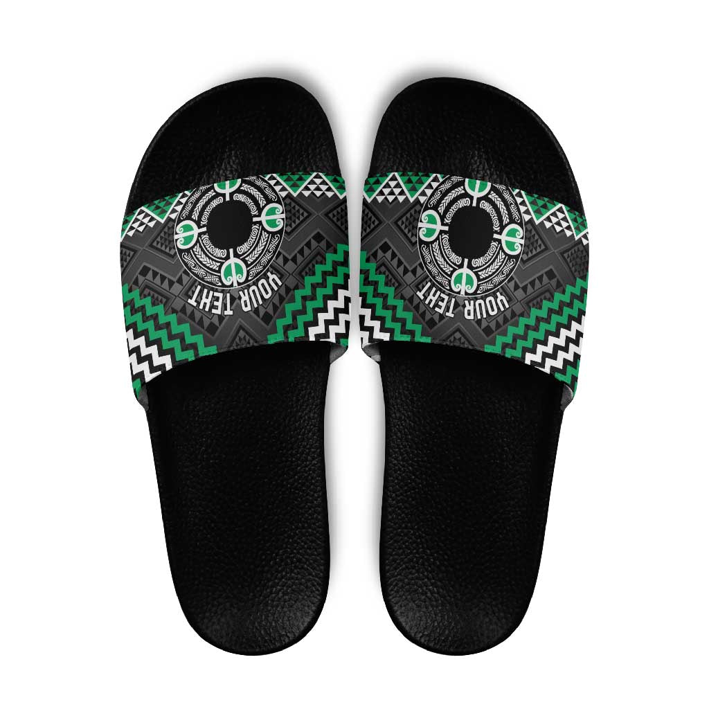 Personalised Aotearoa Niho Taniwha Motif Slide Sandals Green Style - Aussie Hoodie