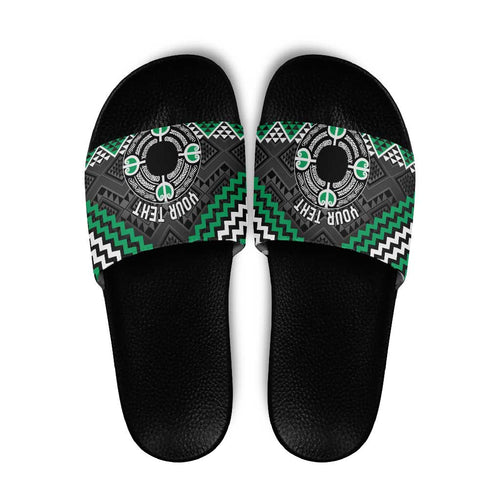 Personalised Aotearoa Niho Taniwha Motif Slide Sandals Green Style - Aussie Hoodie