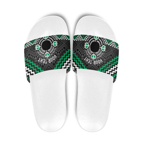 Personalised Aotearoa Niho Taniwha Motif Slide Sandals Green Style - Aussie Hoodie