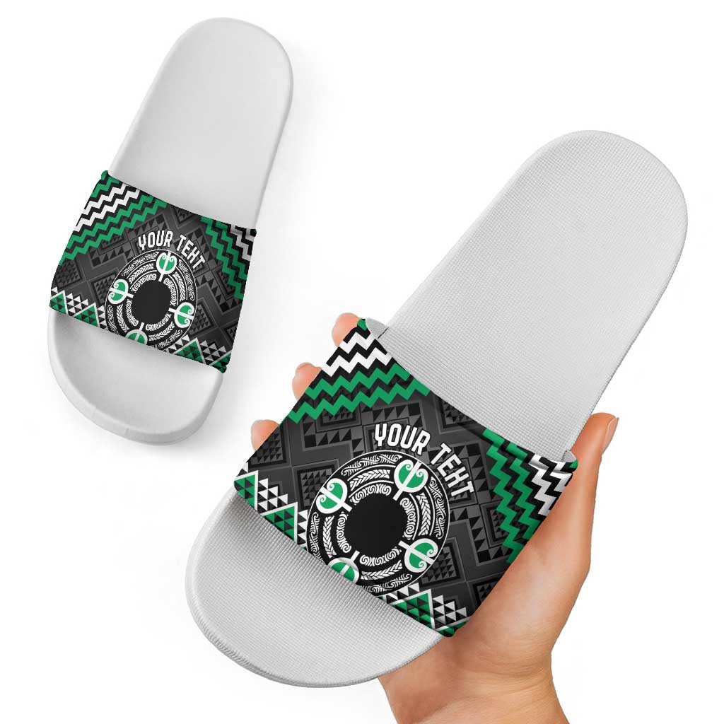 Personalised Aotearoa Niho Taniwha Motif Slide Sandals Green Style - Aussie Hoodie
