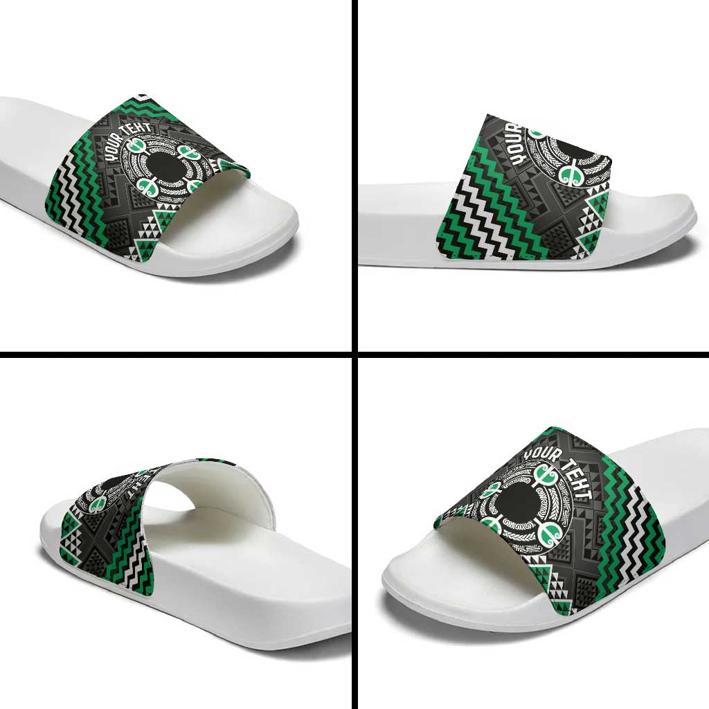 Personalised Aotearoa Niho Taniwha Motif Slide Sandals Green Style - Aussie Hoodie