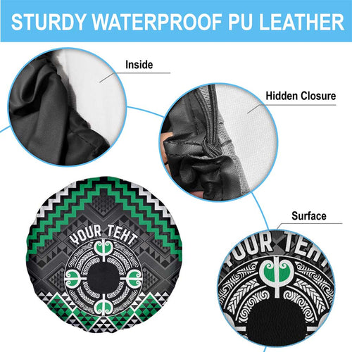 Personalised Aotearoa Niho Taniwha Motif Spare Tire Cover Green Style