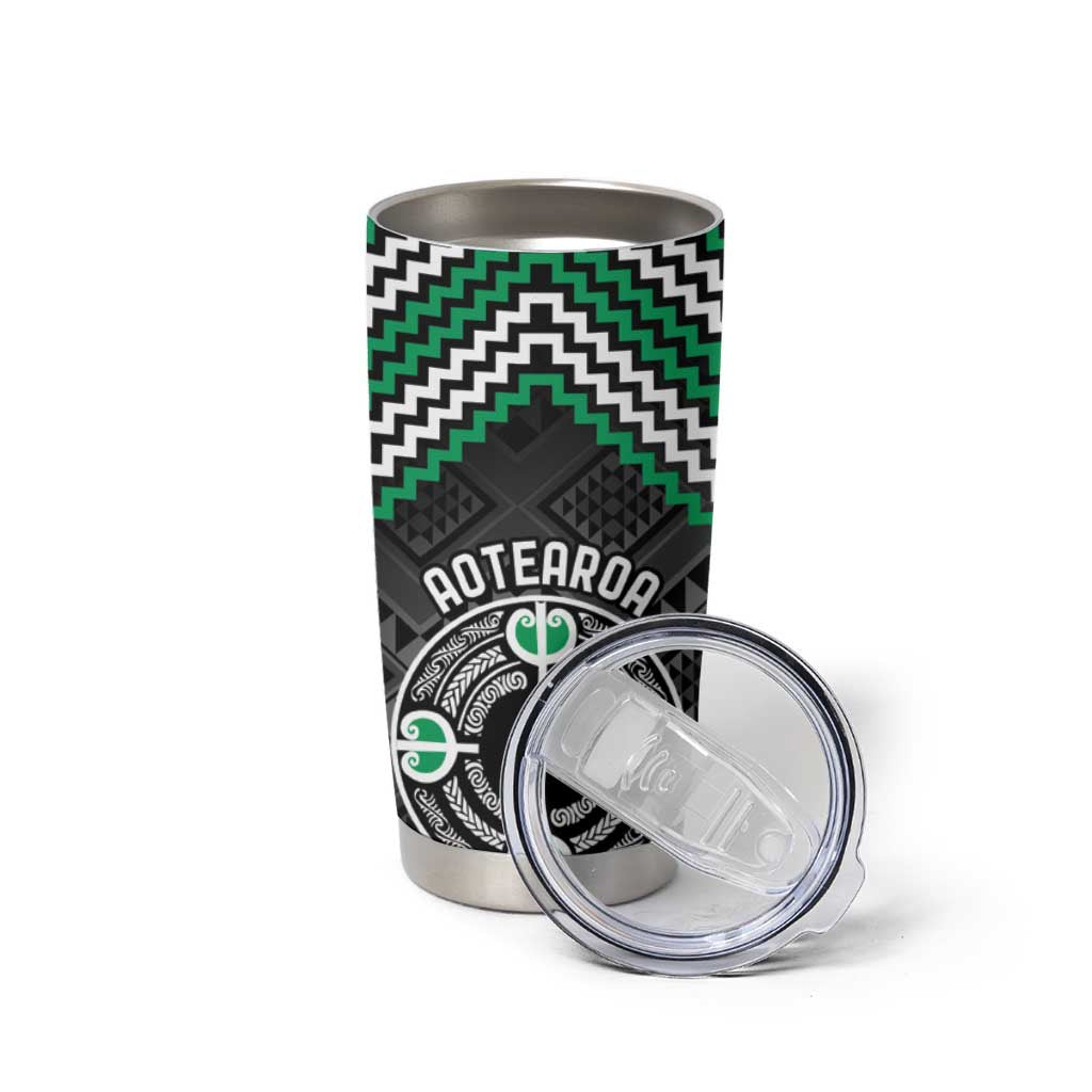 Personalised Aotearoa Niho Taniwha Motif Tumbler Cup Green Style