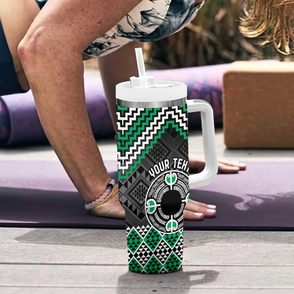 Personalised Aotearoa Niho Taniwha Motif Tumbler With Handle Green Style