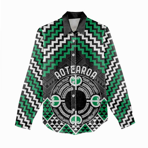 Personalised Aotearoa Niho Taniwha Motif Women Casual Shirt Green Style