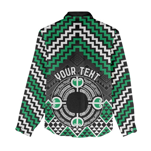 Personalised Aotearoa Niho Taniwha Motif Women Casual Shirt Green Style